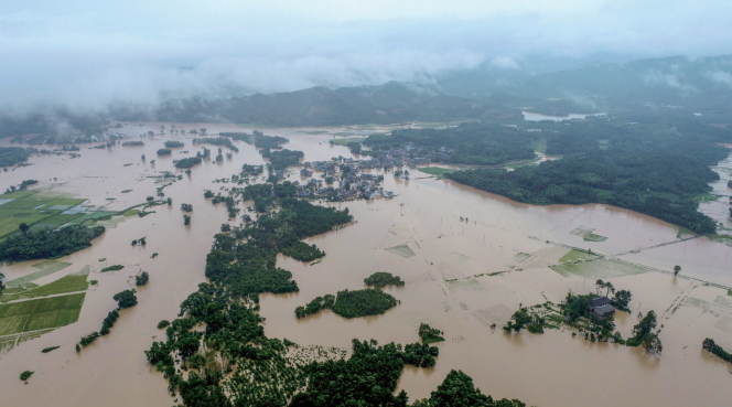 2020年7月10日，受持續暴雨影響，江西省吉安市峽江縣沂江流域水位全面上漲。